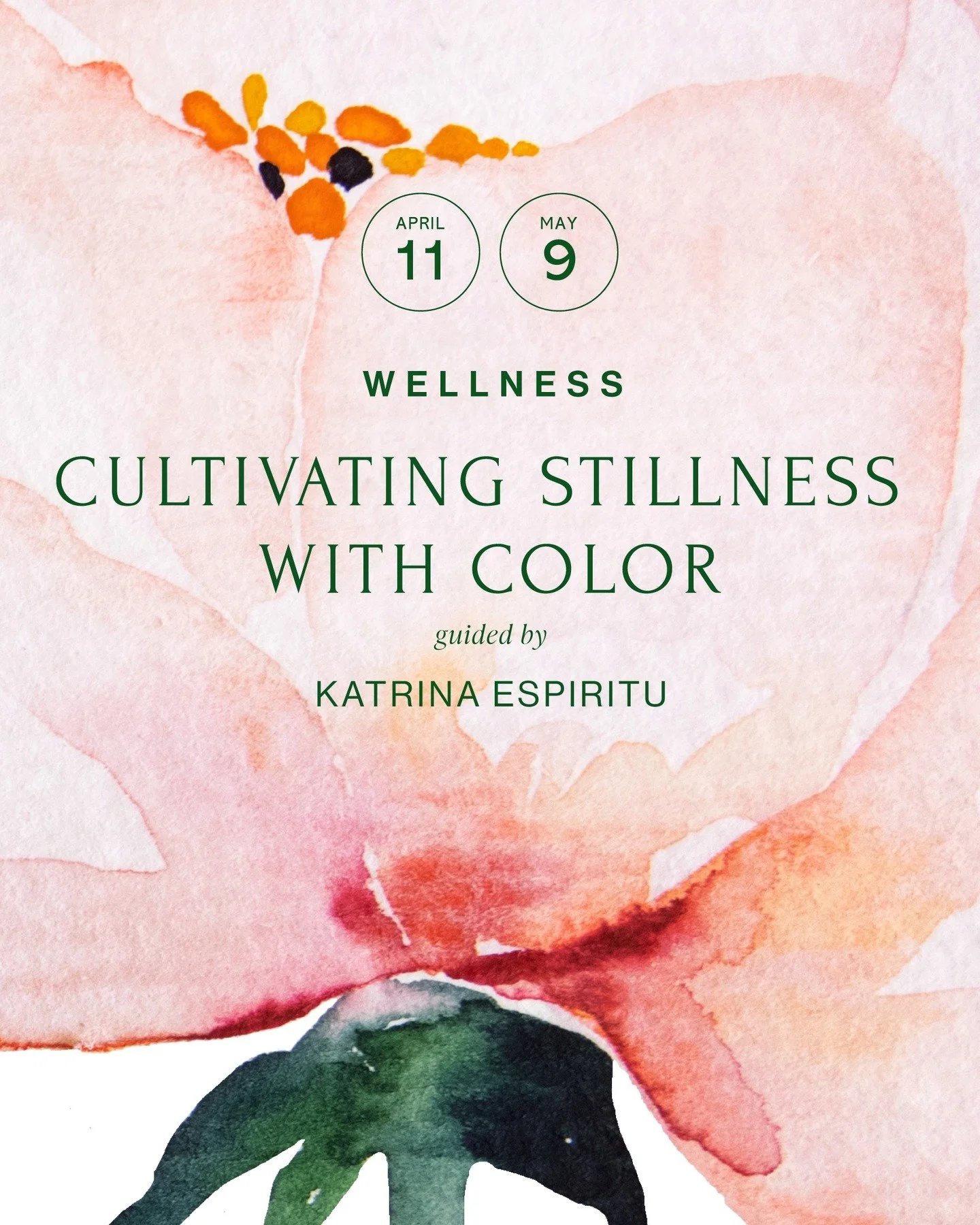Join us for Cultivating Stillness with Color

Spend time in a grounding, meditative watercolor experience guided by Katrina Espiritu @lupa_collective, inviting presence and reconnection through the playful flow of watercolor. The session begins with 