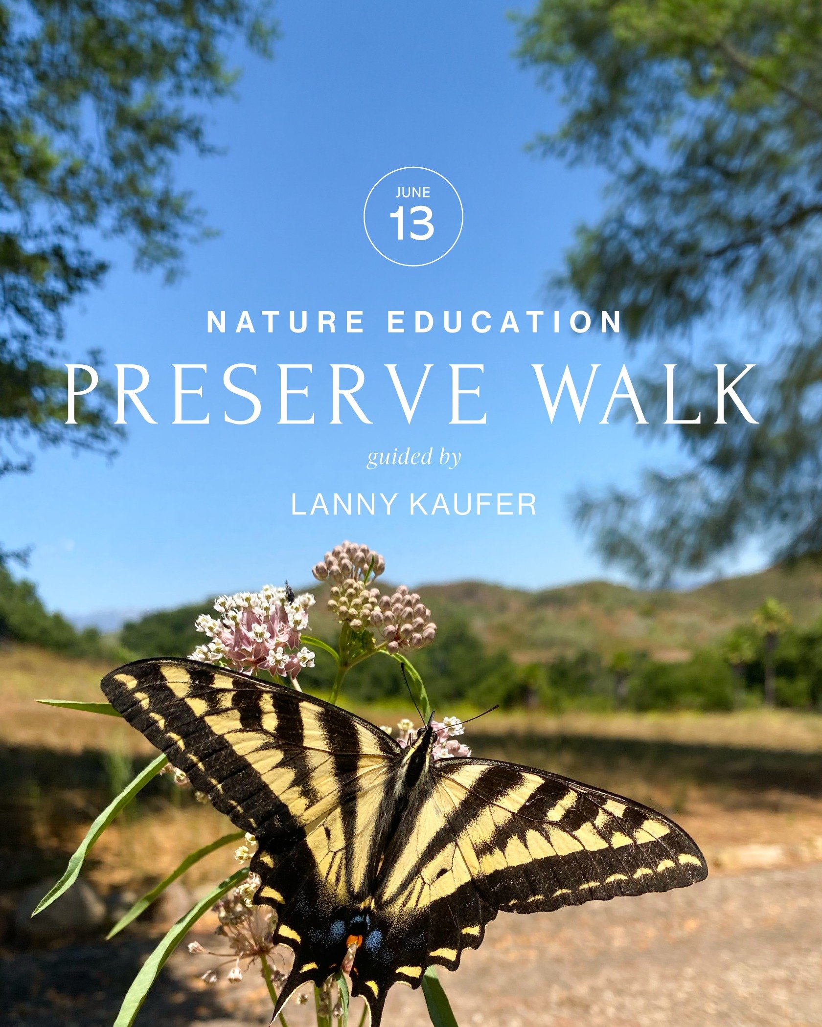 Join us for a Nature Preserve Walk with Lanny Kaufer @ojaiherbal.

Saturday, June 13, 2026

9:00 AM 11:00 AM

Join us for a unique nature education experience as we explore the trails of the Nature Preserve, only accessible through guided tours! With