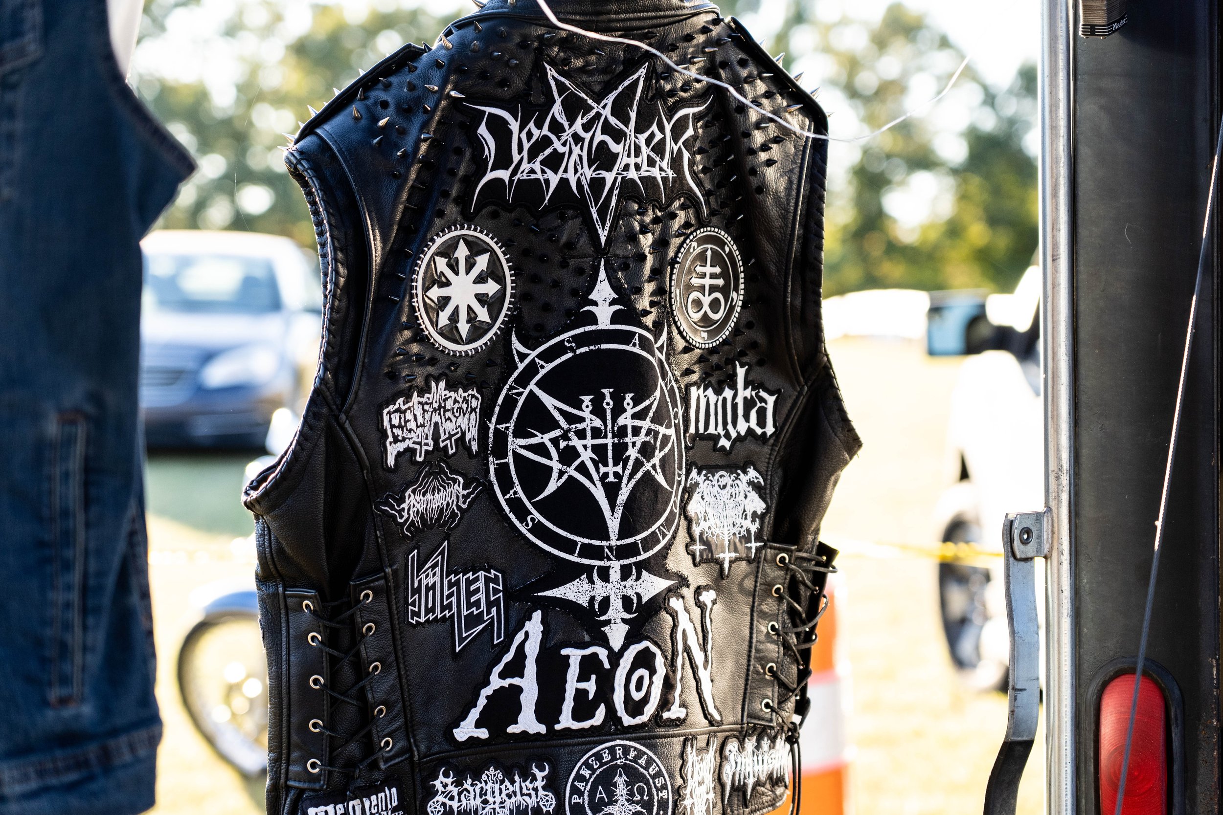A battle jacket at Amish Mike's Deadly Threads