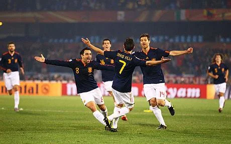 Villa celebrates his 50 yard strike against Chile.