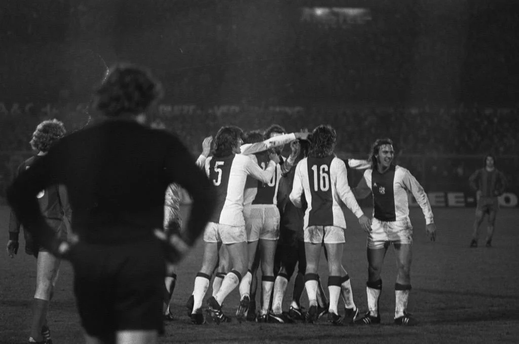 Ajax celebrate a goal against Bayern Munich
