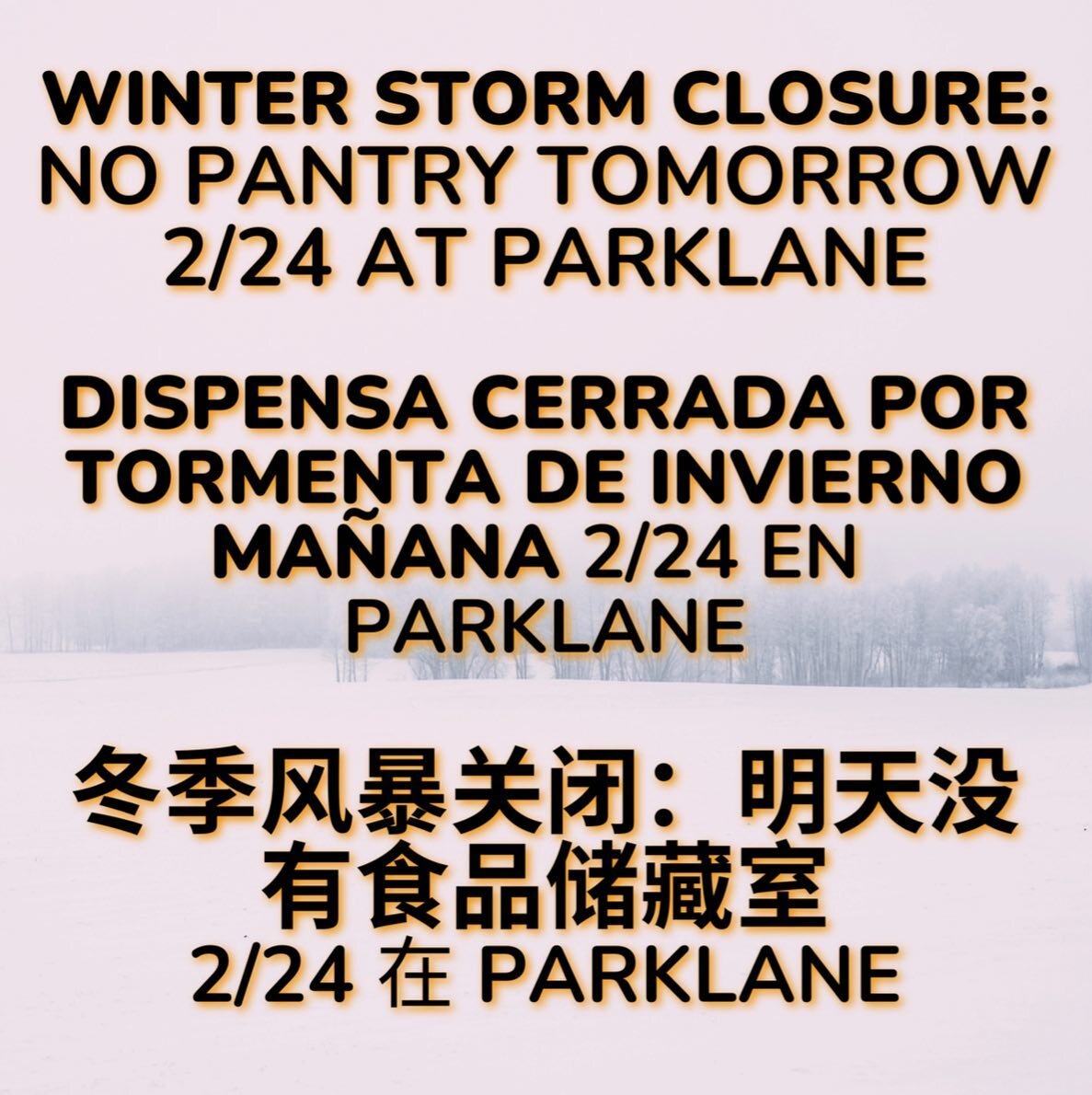 Hello everyone! We will be closed at Parklane elementary tomorrow 2/24! We hope you stay warm in this snowy weather!