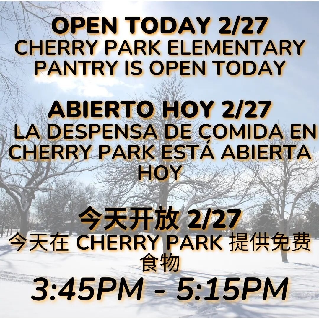 Good news ❄️The roads are clear and the snow has stopped! We will be open today at our regular time and location 😁 Dress for the cold and come see us today at Cherry Park Elementary from 3:45pm - 5:15pm