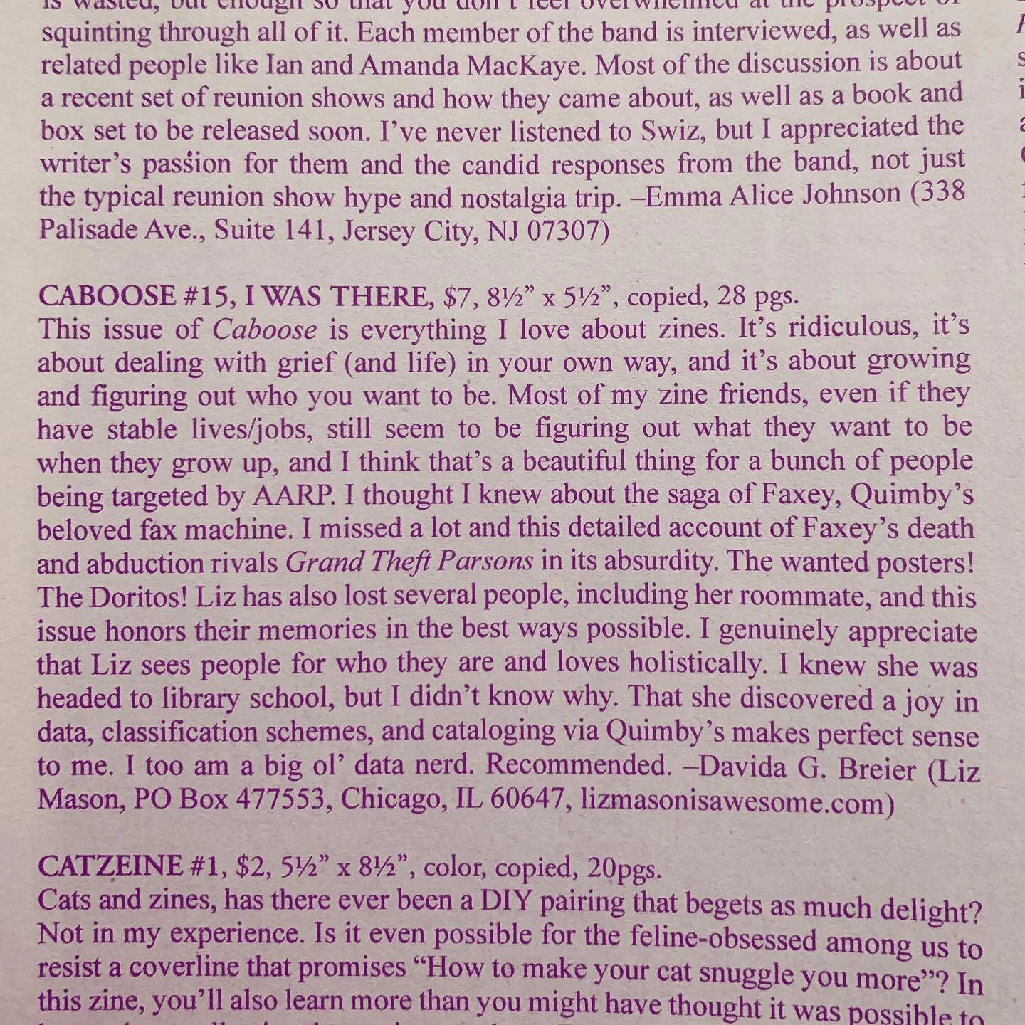 Wow! Never have I felt more seen by a review of my zine as I have by this most excellently written assessment of Caboose #15 I Was There by Davida G. Breier @leekinginc in Razorcake #151, the newest issue ✂️🖤 Literally I felt a lump in my throat whe