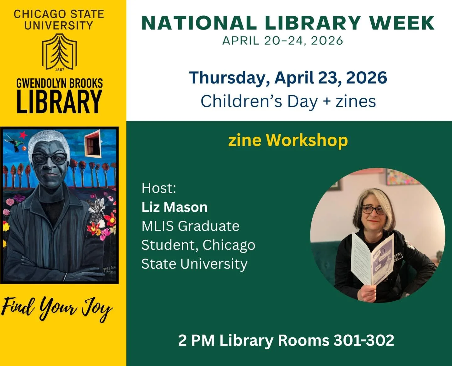 ✂️ I&rsquo;m doing another zine workshop! ✂️ 

Celebrate National Library Week with me at the Chicago State University Archives and Special Collections on the 3rd floor of CSU&rsquo;s Gwendolyn Brooks Library. Thurs, April 23rd, 2pm. I&rsquo;ll talk 