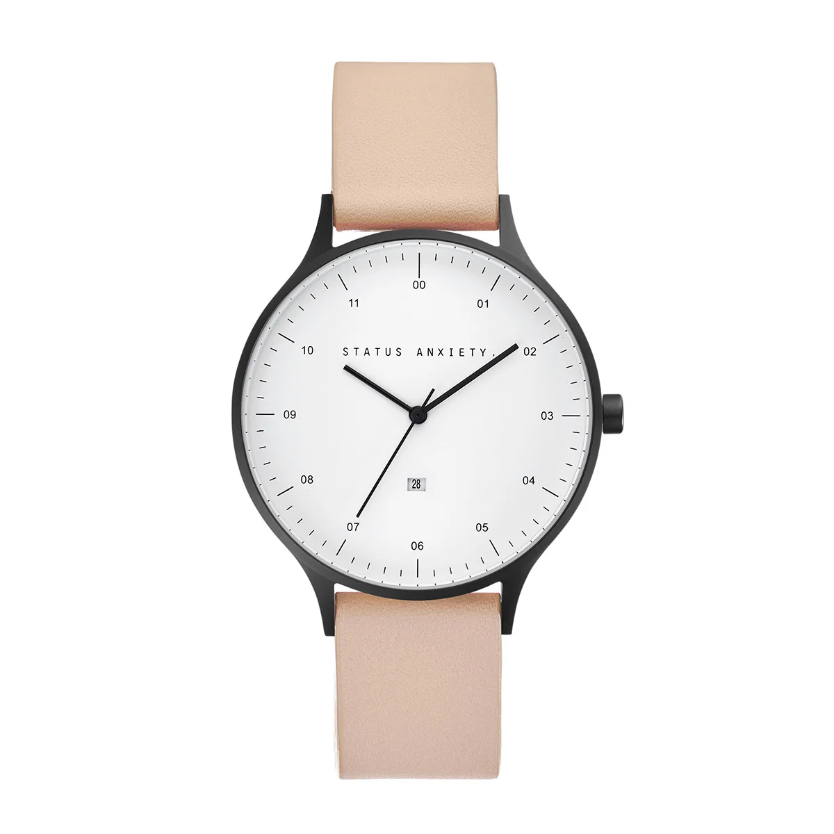status-anxiety-watch-inertia-matte-black-white-face-natural-strap-front.jpg