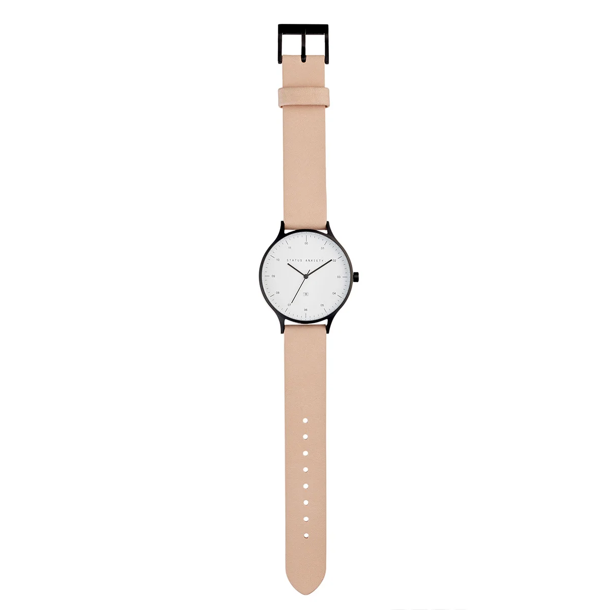 status-anxiety-watch-inertia-matte-black-white-face-natural-strap-front-flat.jpg