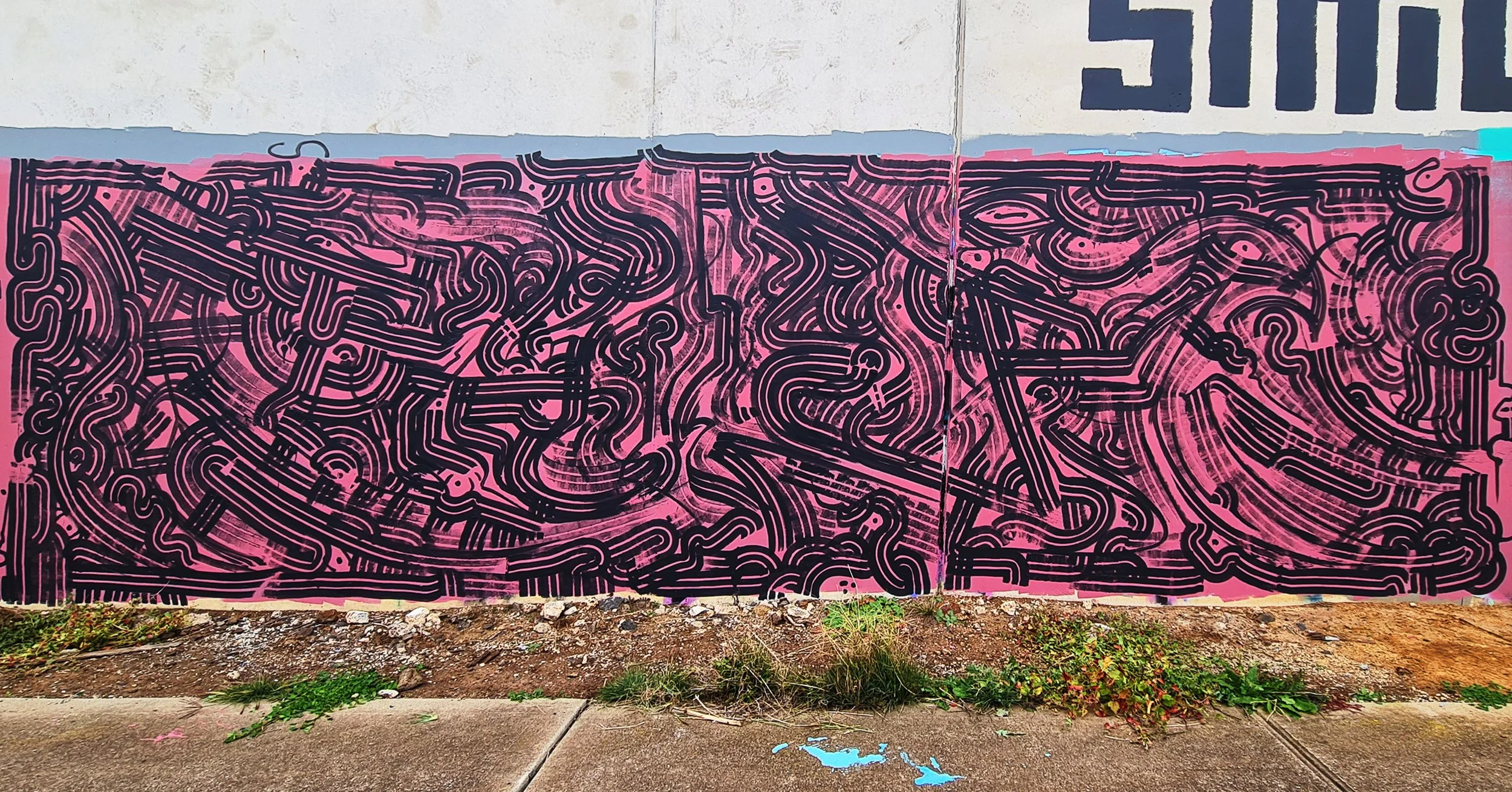 Black and Pink Multiroller, Melbourne: Melbourne graffiti artwork by Bailer, featuring layered black and pink Multiroller forms that fill the wall with dense abstract texture.