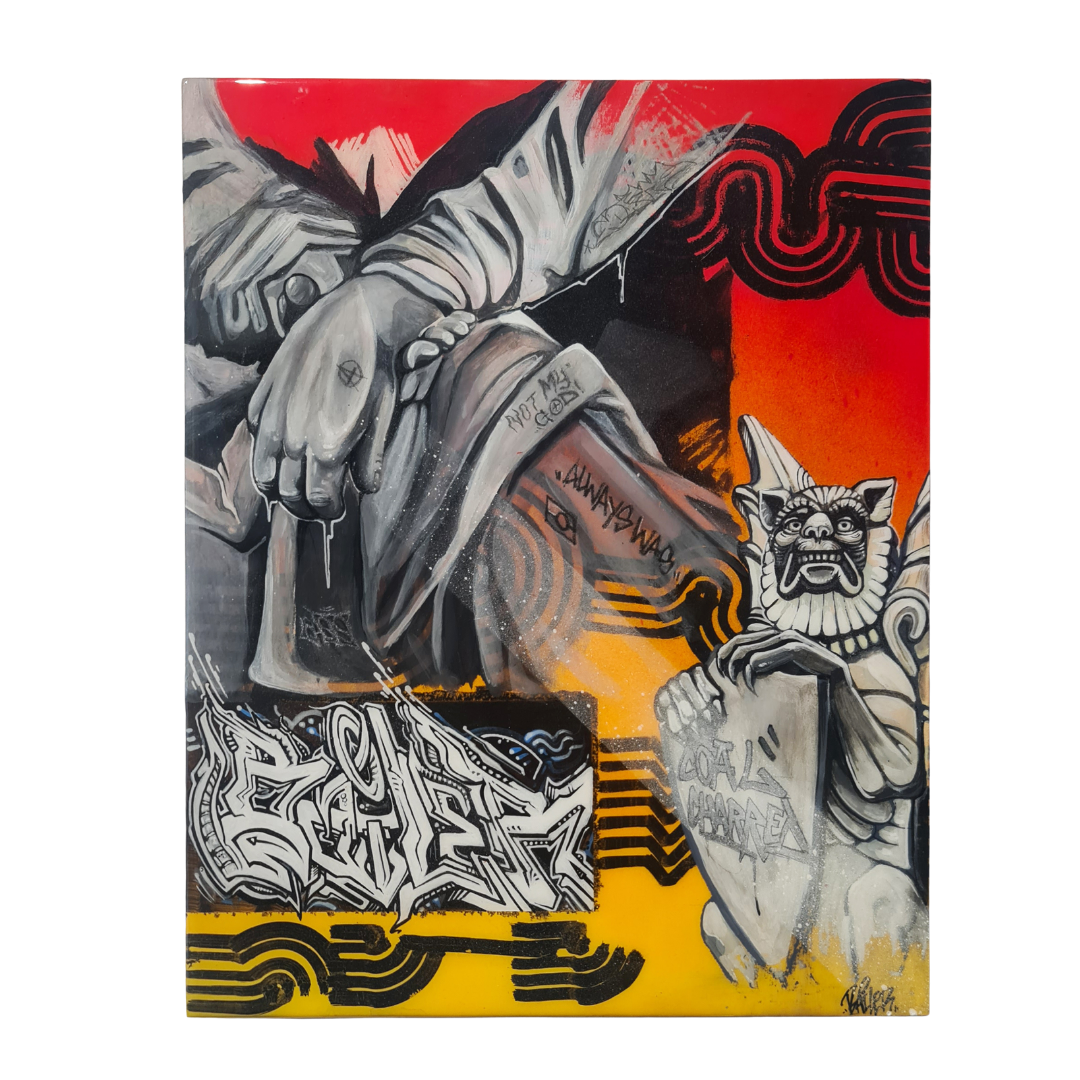 Bailer Melbourne Graffiti Artist - Solo Exhibition Mixed Messages - Artwork titled Coal Charred