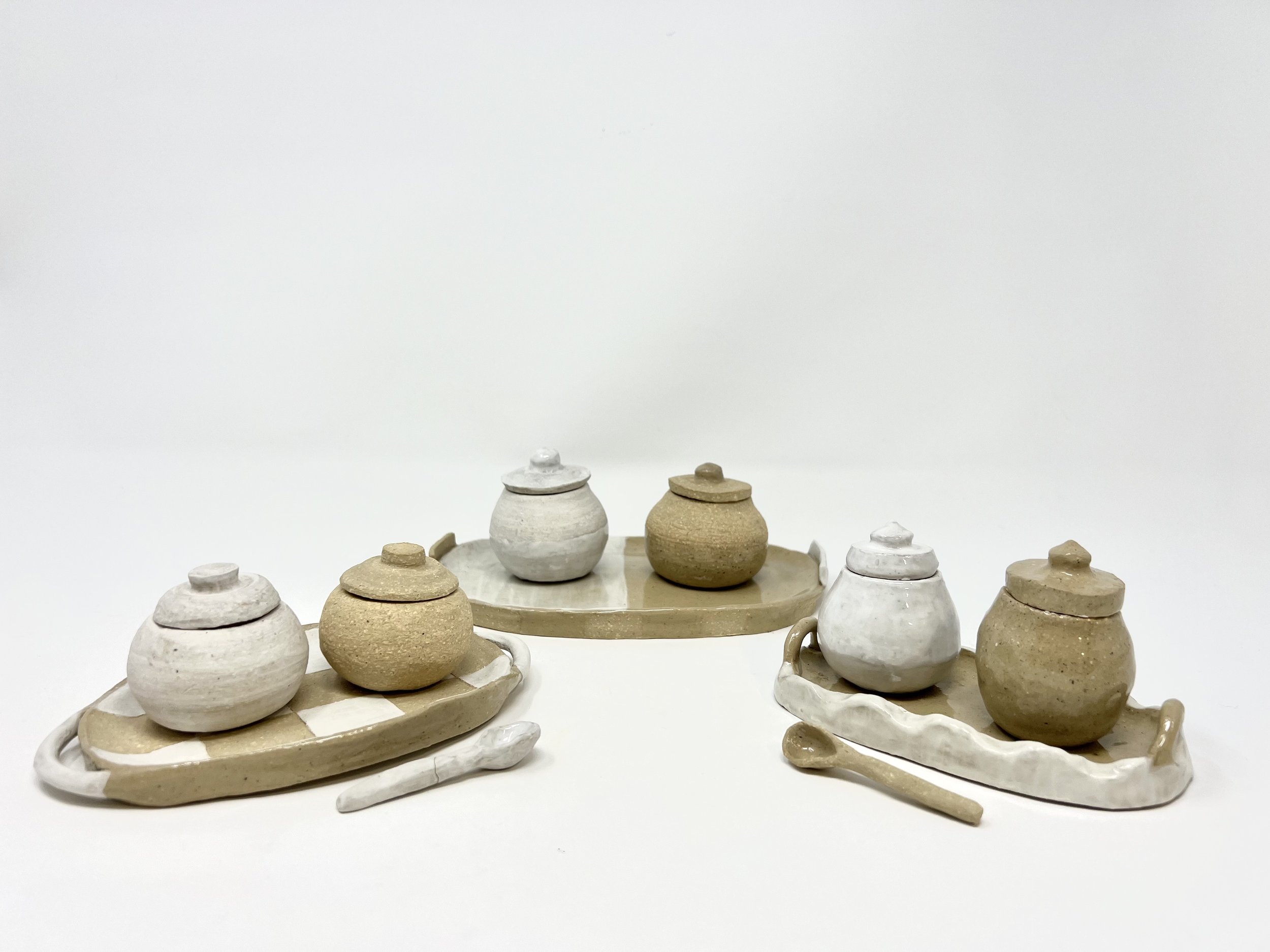 Wheel-thrown, slab built Spice Jars 