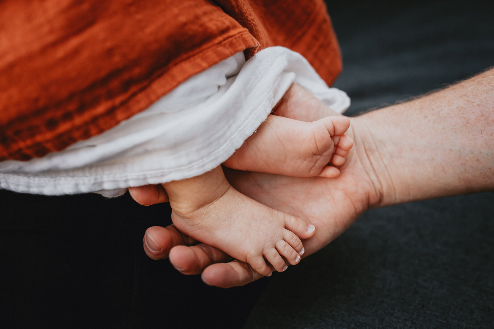 dad holding baby boy's feet - Oakland Newborn Photographer