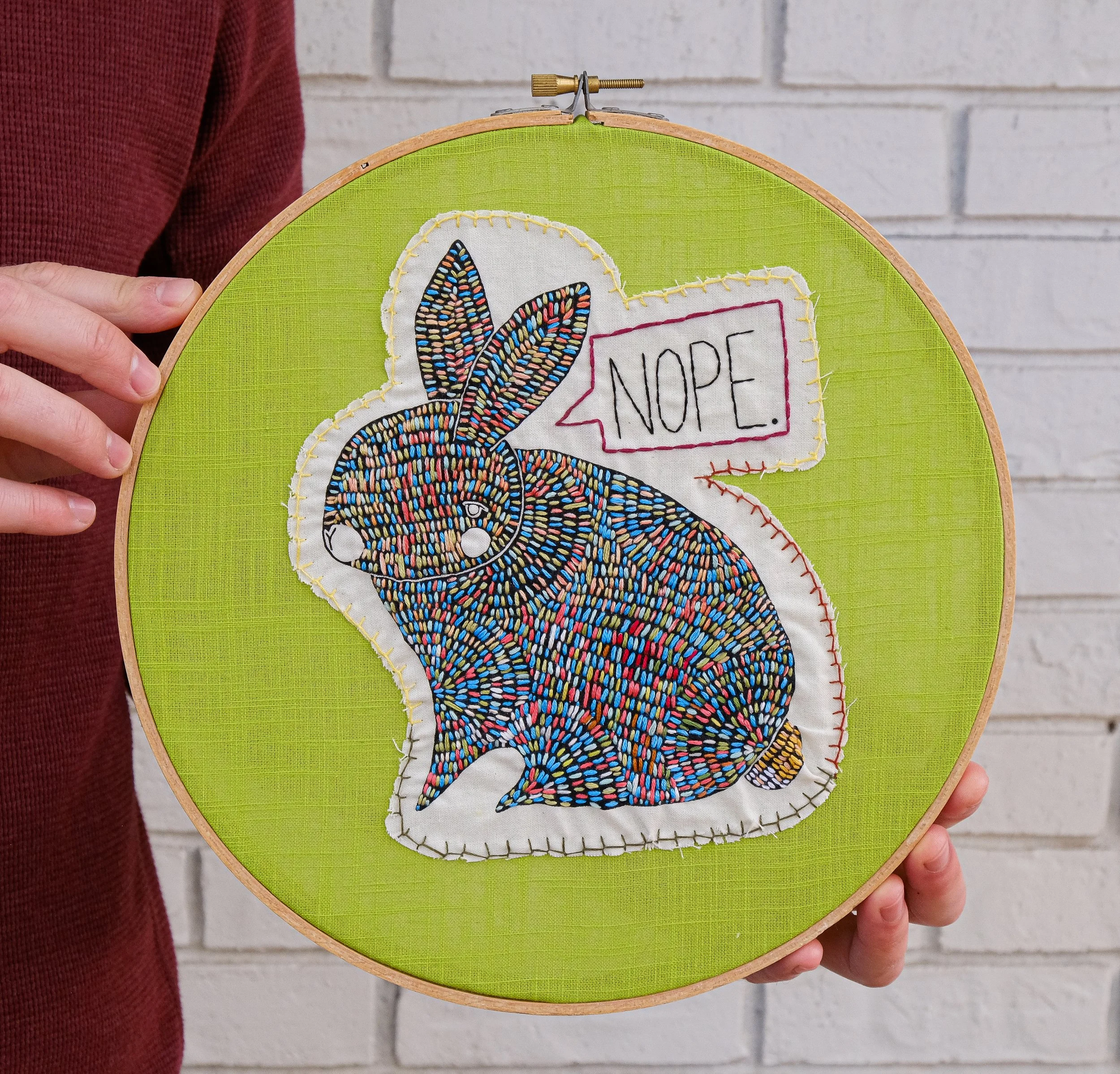Nope Rabbit Embroidery Hoop