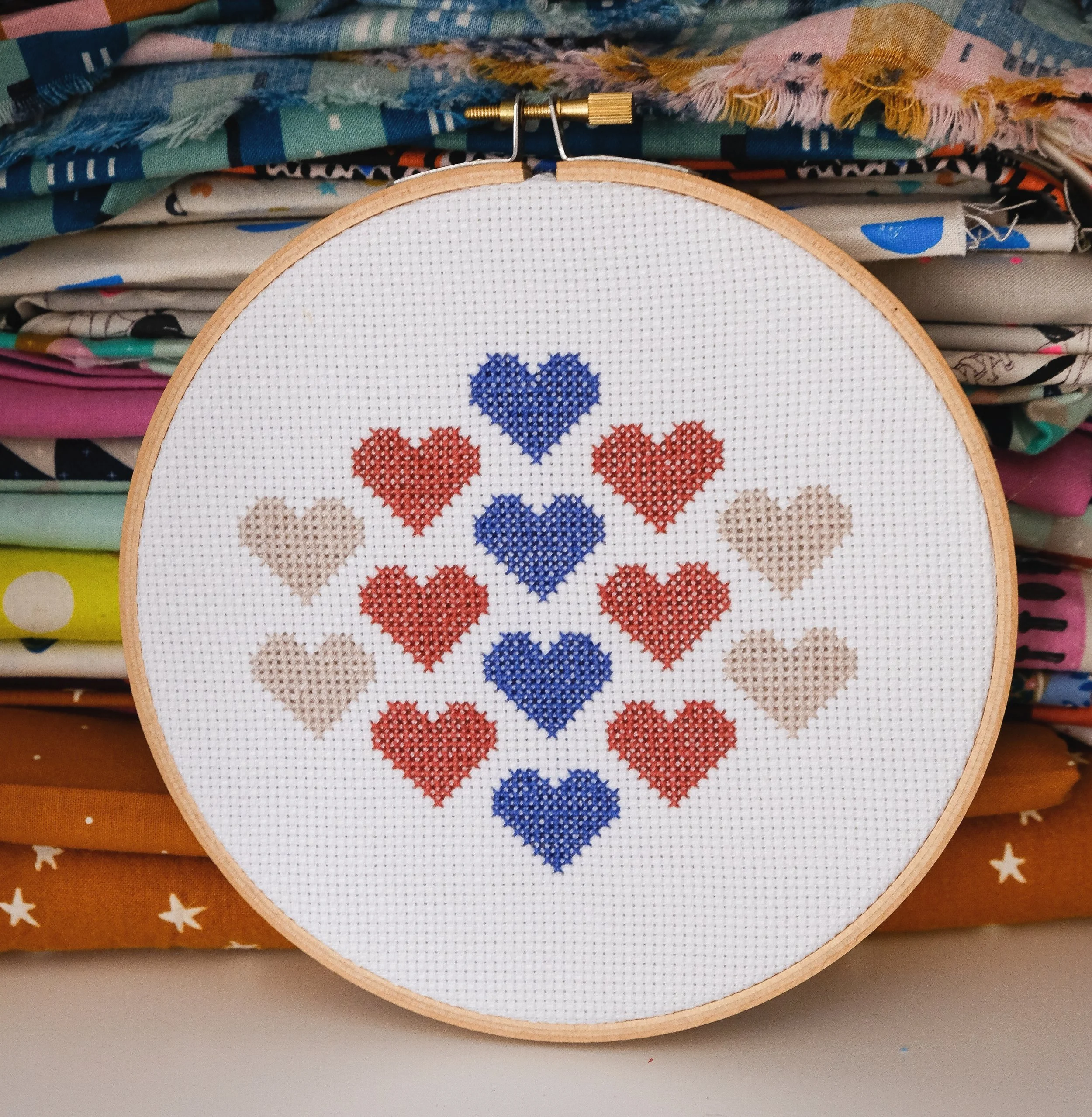 Cross Stitch Hearts Embroidery Hoop
