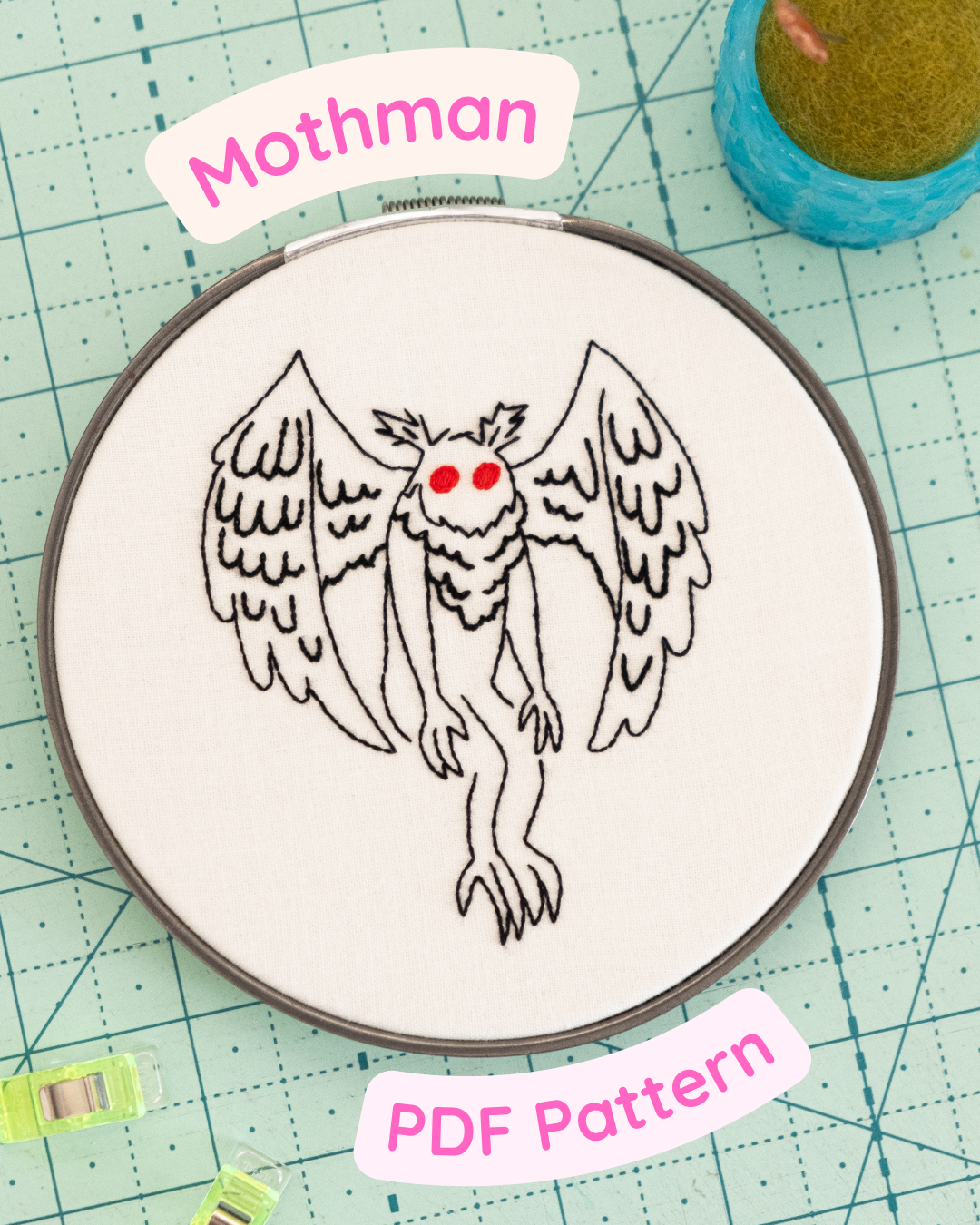 Mothman Embroidery PDF Downloadable Pattern