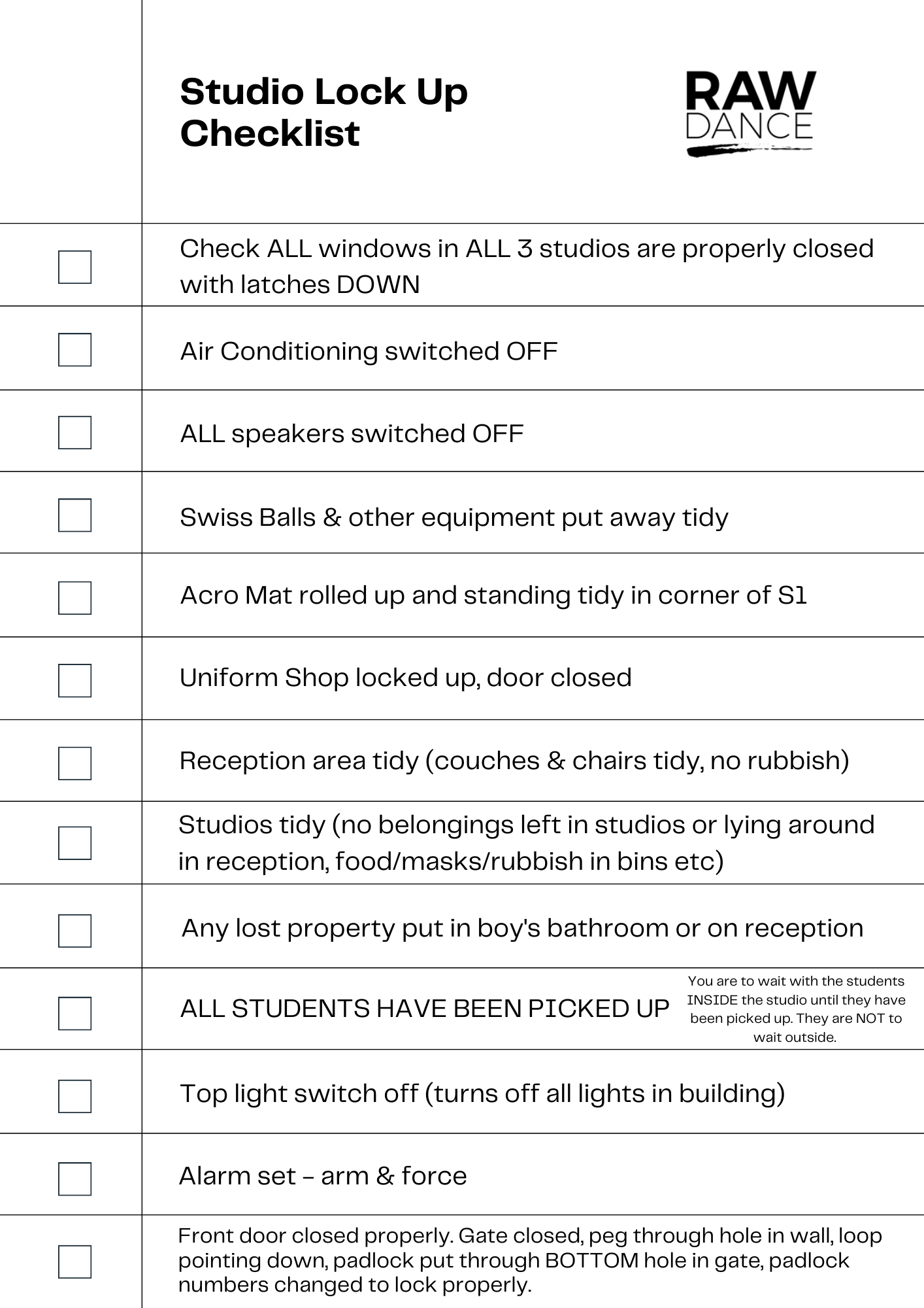 Studio Lock Up — RAW Dance