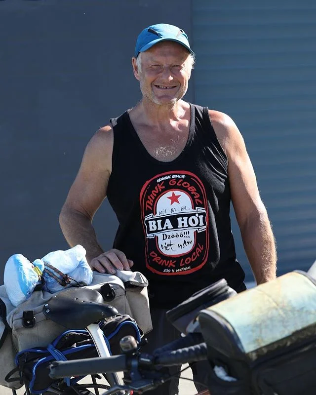 Meet Ivan, English cyclist pedalling his way through a New Zealand Summer. Stopped @fishbike for a break. Safe journey Ivan. #cyclefreedom #cycletouring #cycletouringnz #surlytroll #safetravels #ontheroad