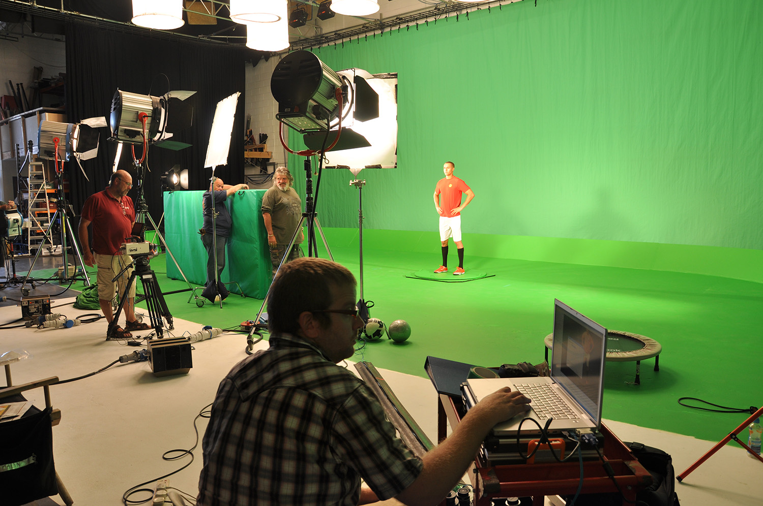 High speed camera filming against green screen.