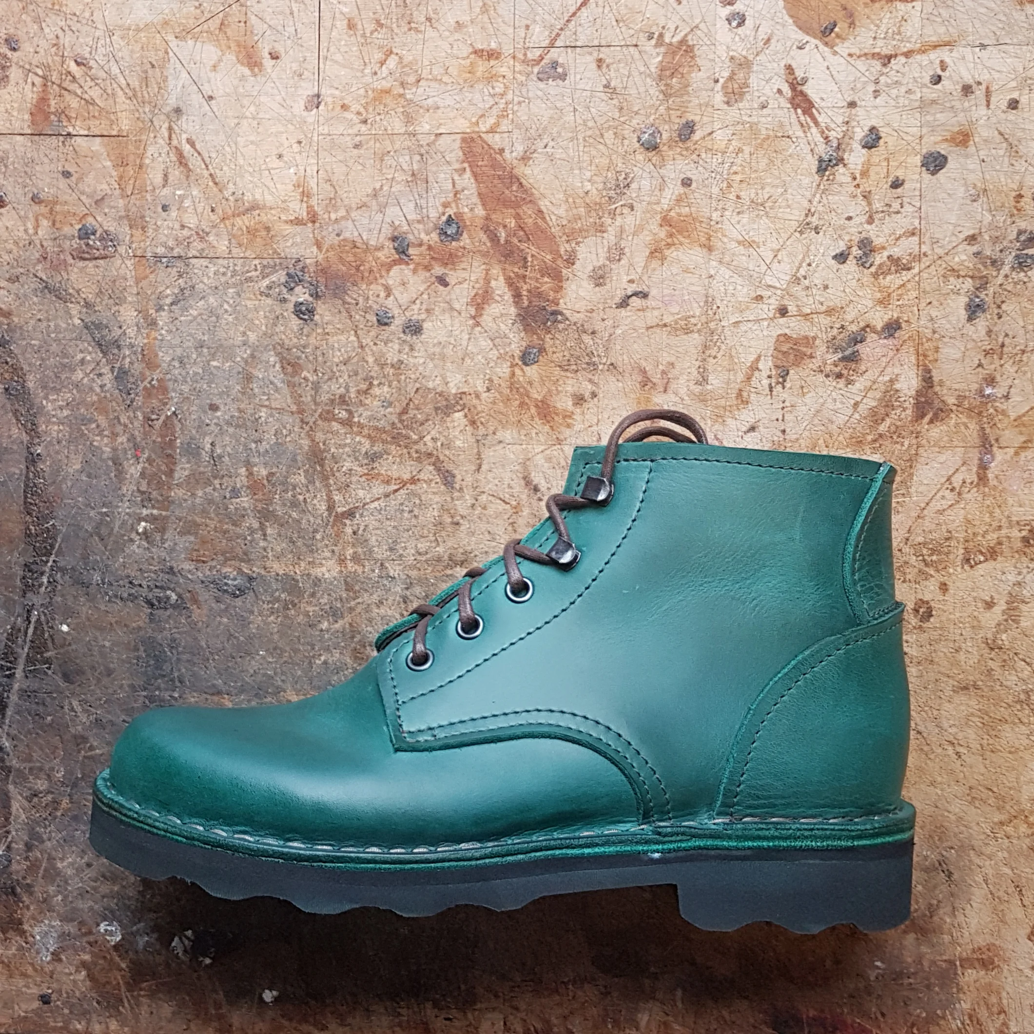 Turquoise leather custom ordered walking boot, hill boot, made to order, hand crafted in Sheffield, England, UK