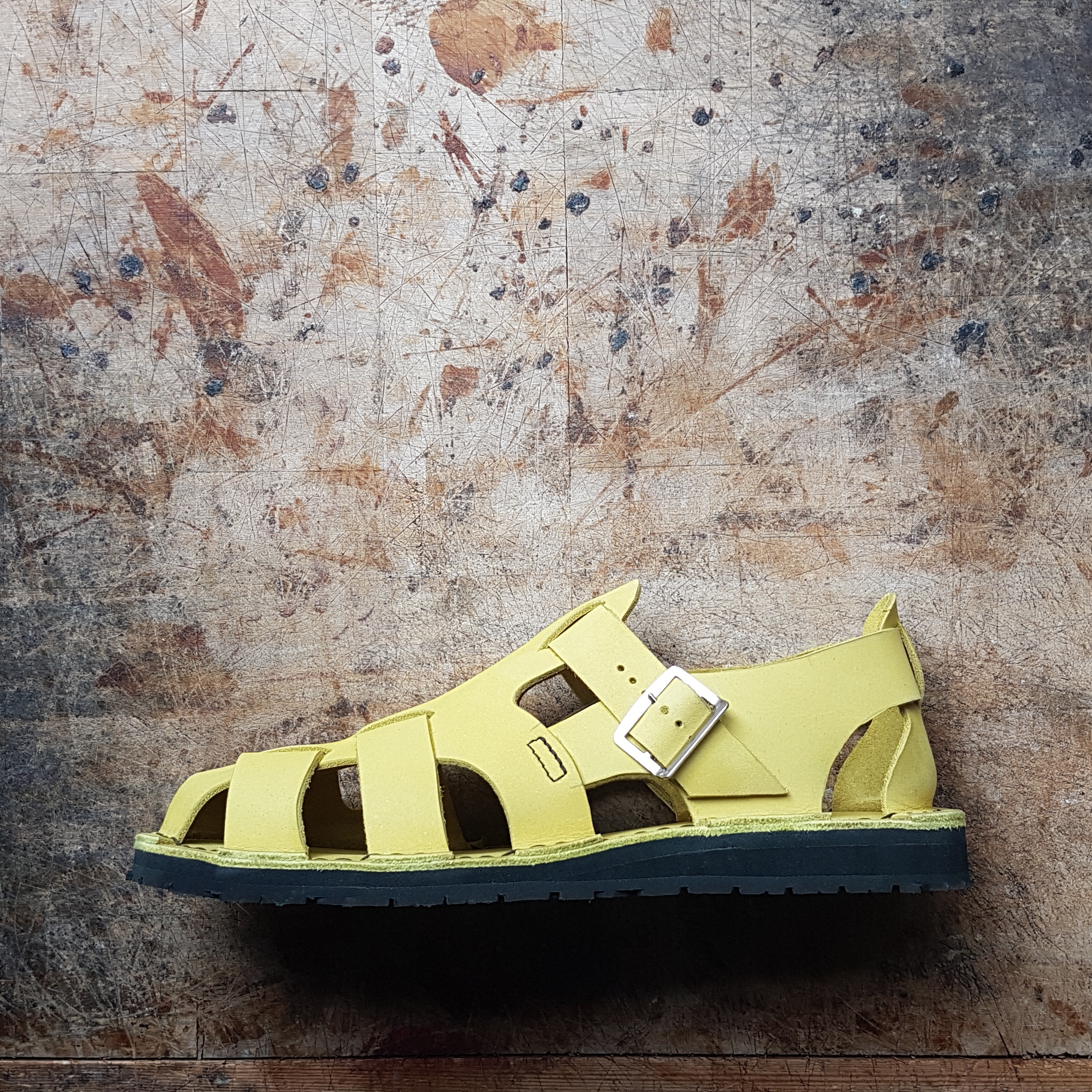women leather sandal, handmade in Sheffield, yellow leather sandal
