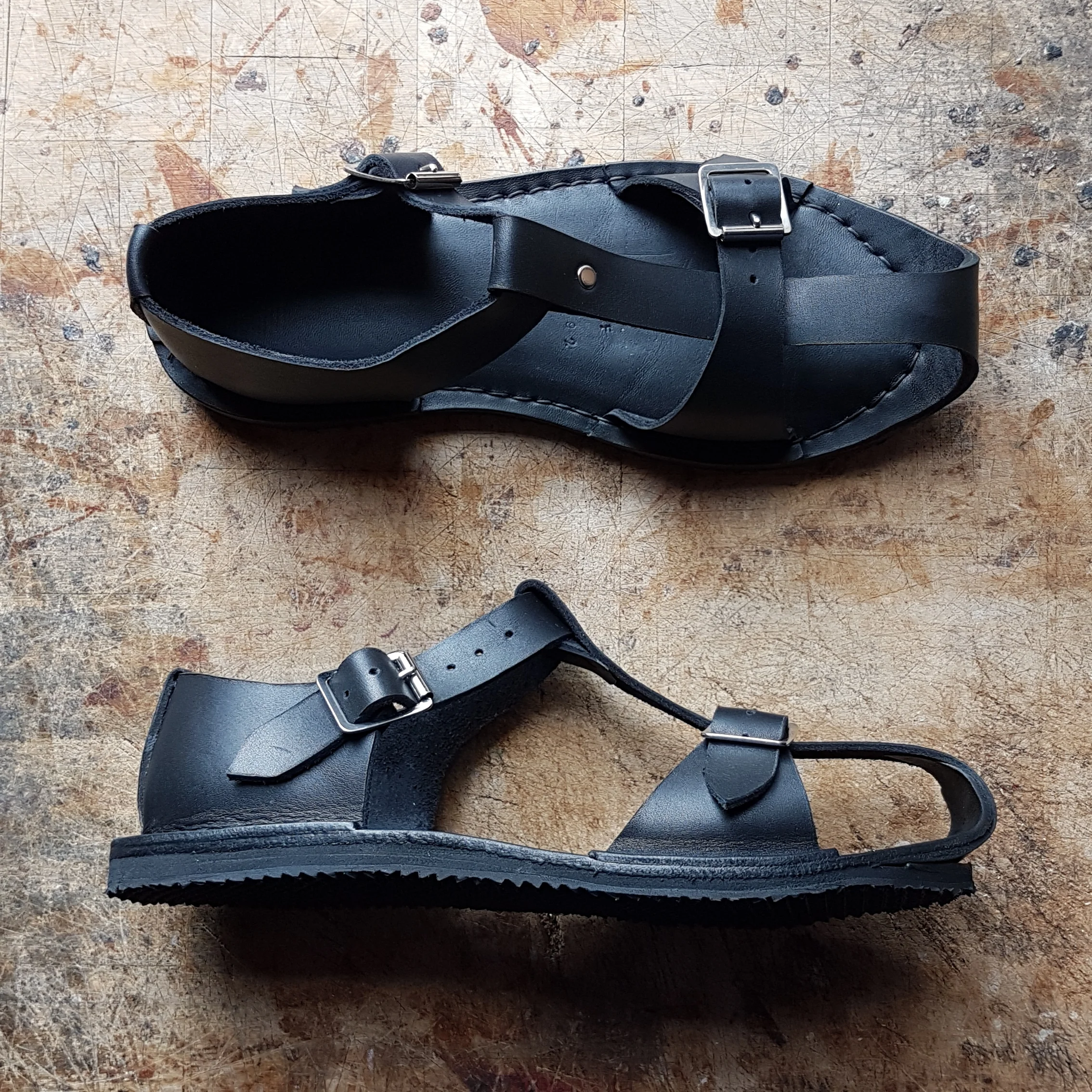 Womens handmade black leather sandal