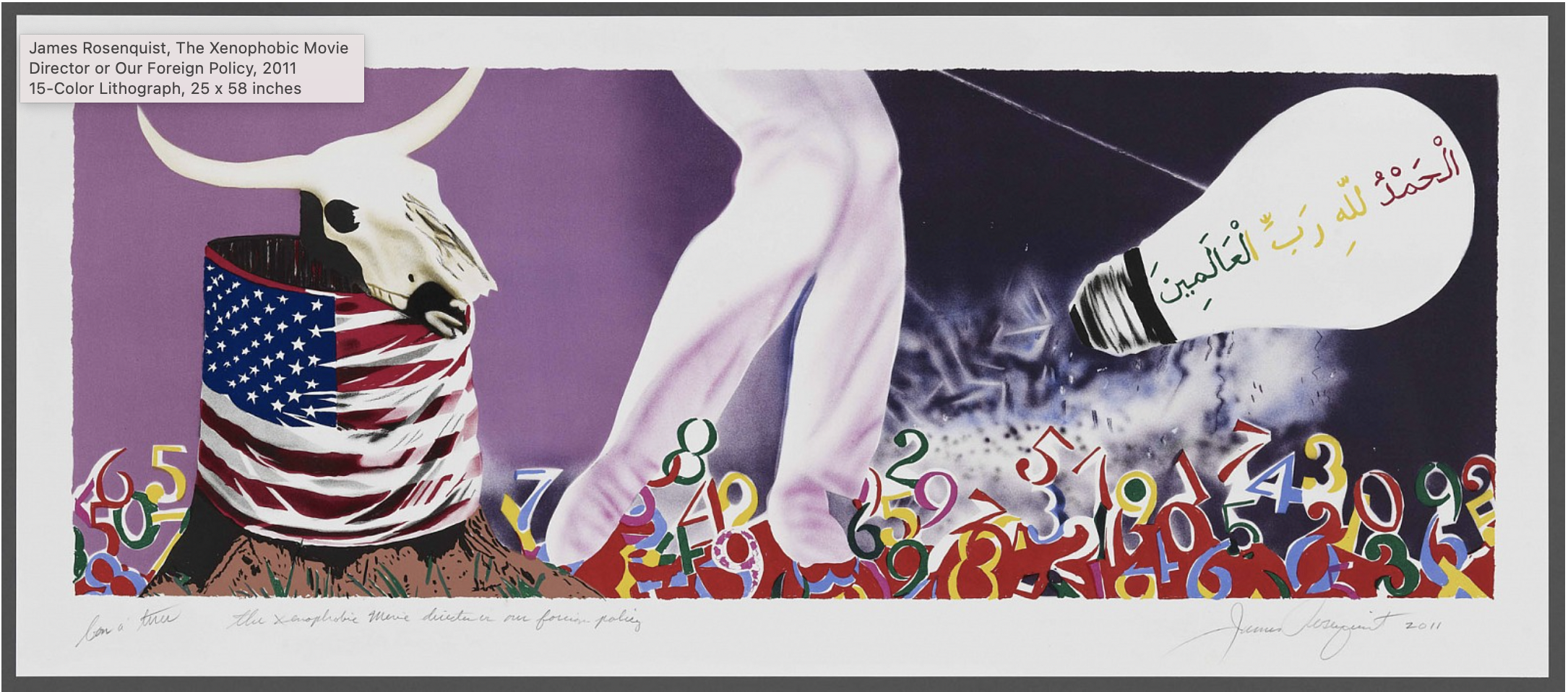 James Rosenquist, The Xenophobic Movie Director or Our Foreign Policy, 2011, 15-Color Lithograph, 25x 58 in.