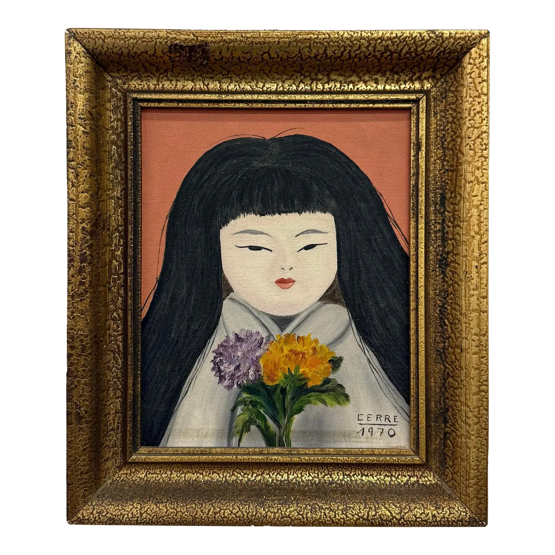 Abstract Portrait Painting of a Young Woman, Signed “Cerre” &amp; Dated 1970