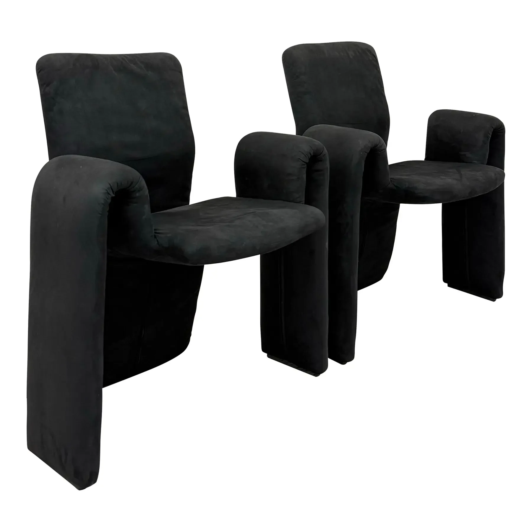 Postmodern Black Suede Sculptural Lounge Chairs – Pair