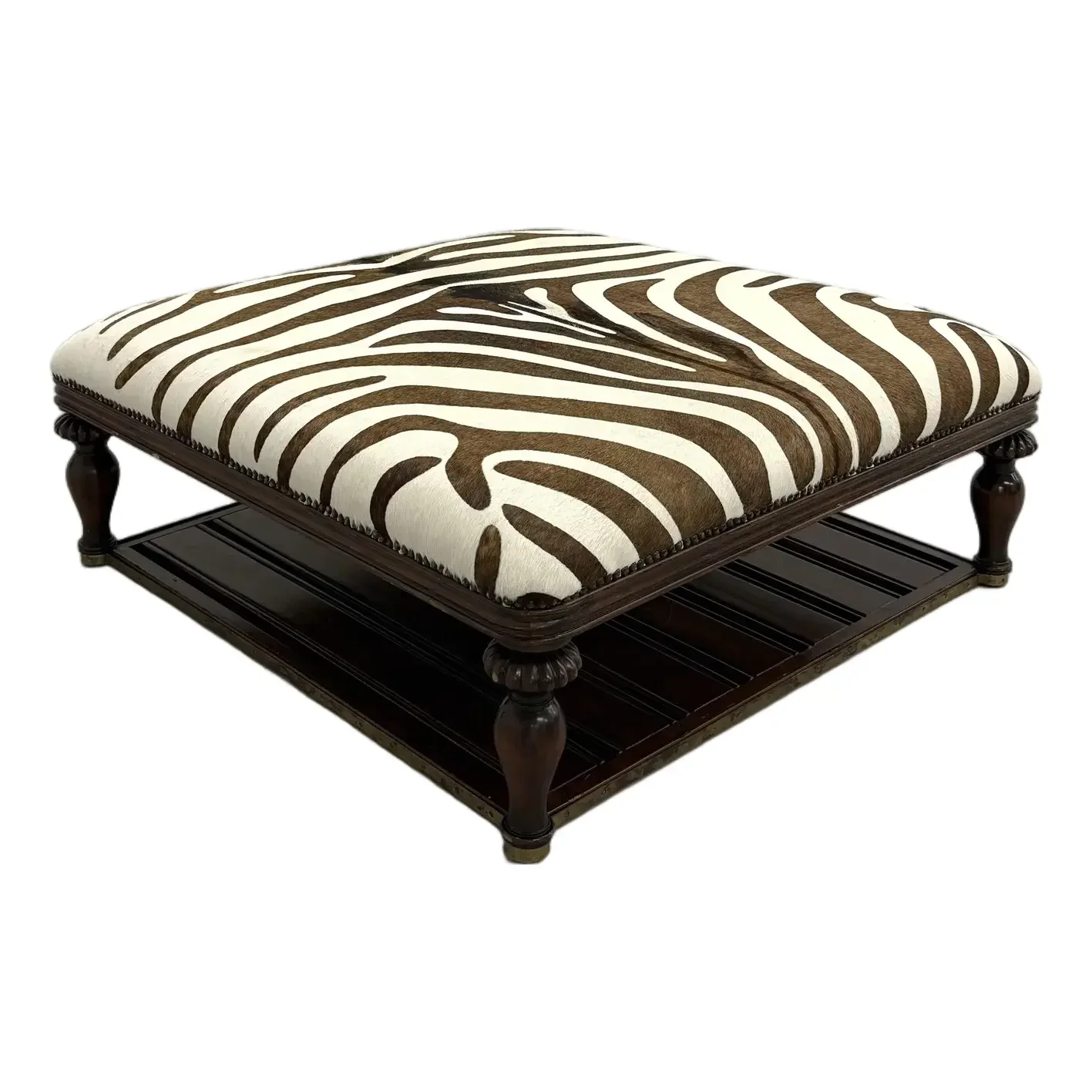 Vintage Zebra Hide Nailhead Ottoman