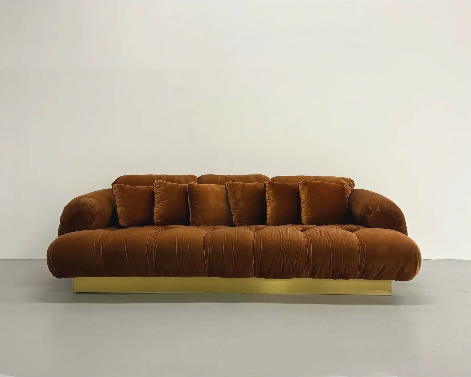 Vintage MCM Brass Plinth Sofa