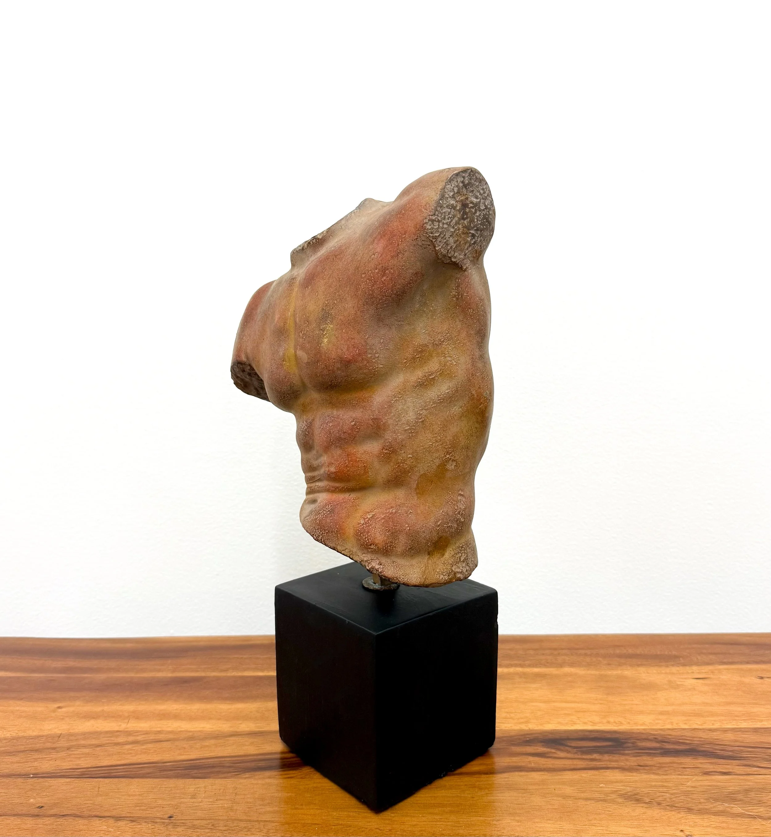 Vintage Hand-Carved Stone Male Torso Sculpture Signed Alva, 1991