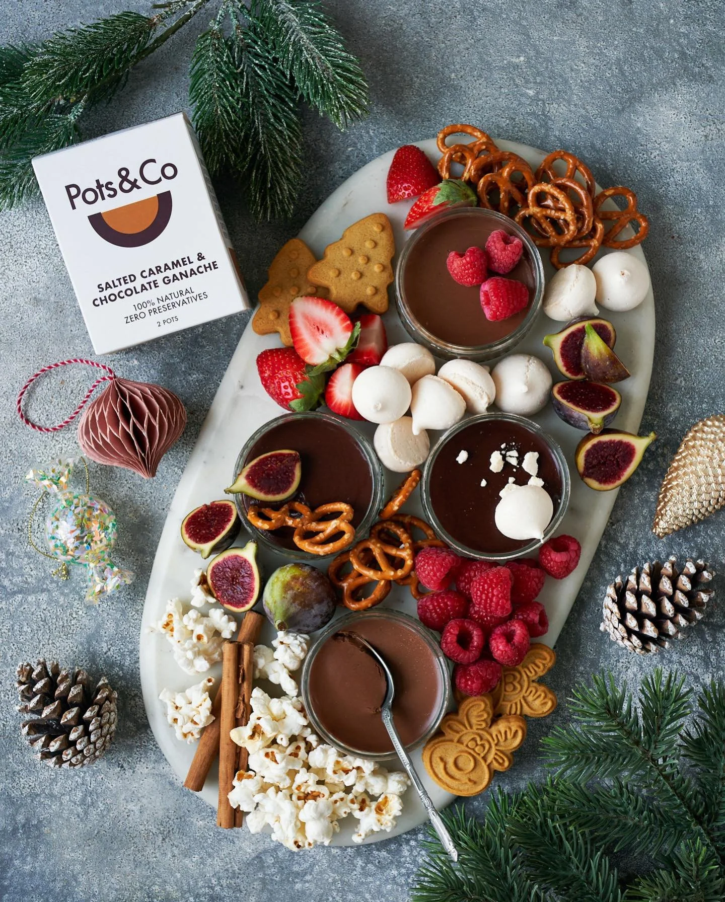 A Christmas board, but make it indulgent. 🎄😋

Pots &amp; Co&rsquo;s Salted Caramel &amp; Chocolate Ganache paired with figs, raspberries, gingerbread and just enough crunch to keep things interesting.

Proof that the simplest moments can feel like 