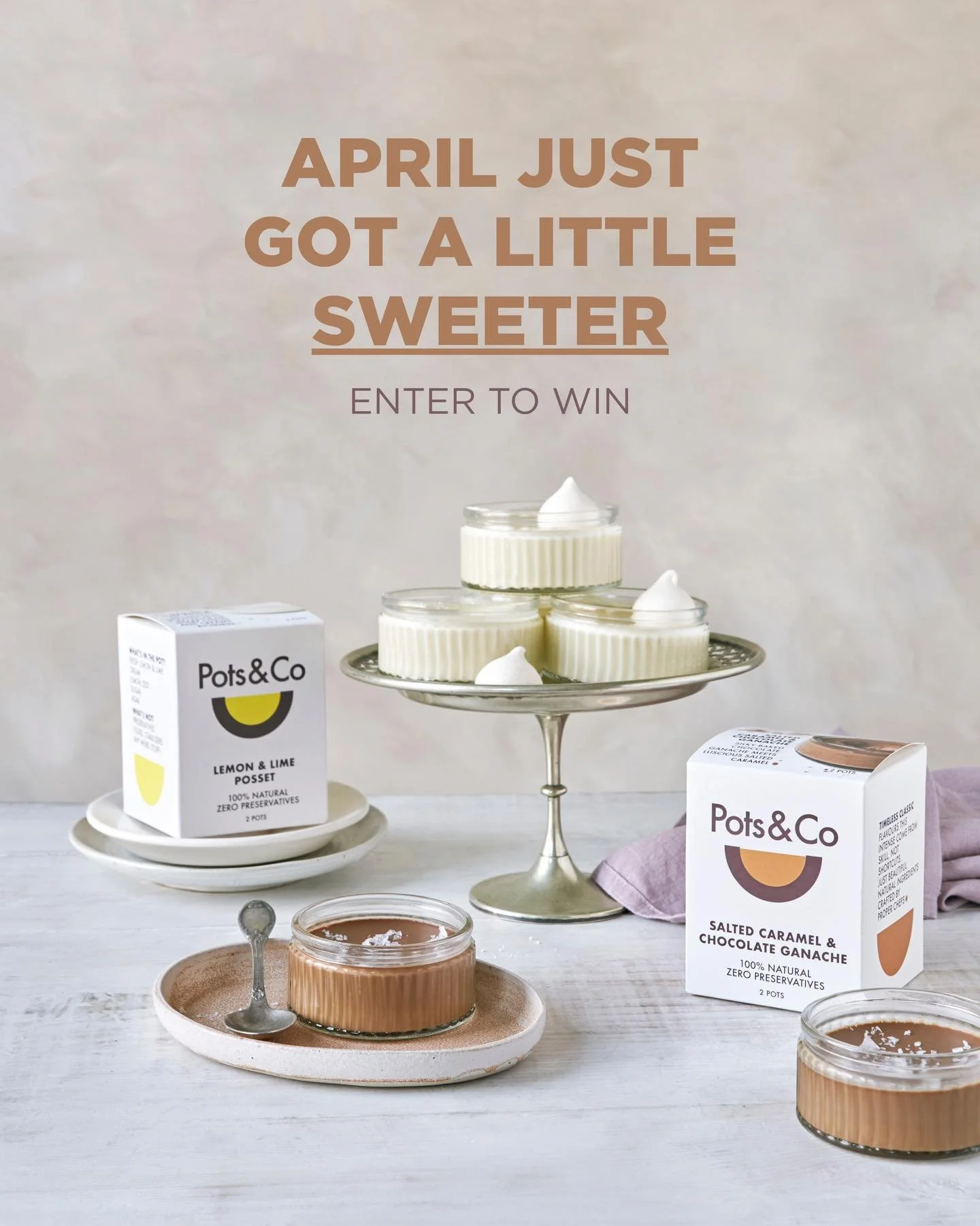 Spring is in the air 🌸✨ and what better way to celebrate fresh starts than with something a little sweet&hellip;

We&rsquo;re giving one lucky winner the chance to indulge in 4 boxes of Pots &amp; Co desserts &ndash; including our zesty Lemon &amp; 