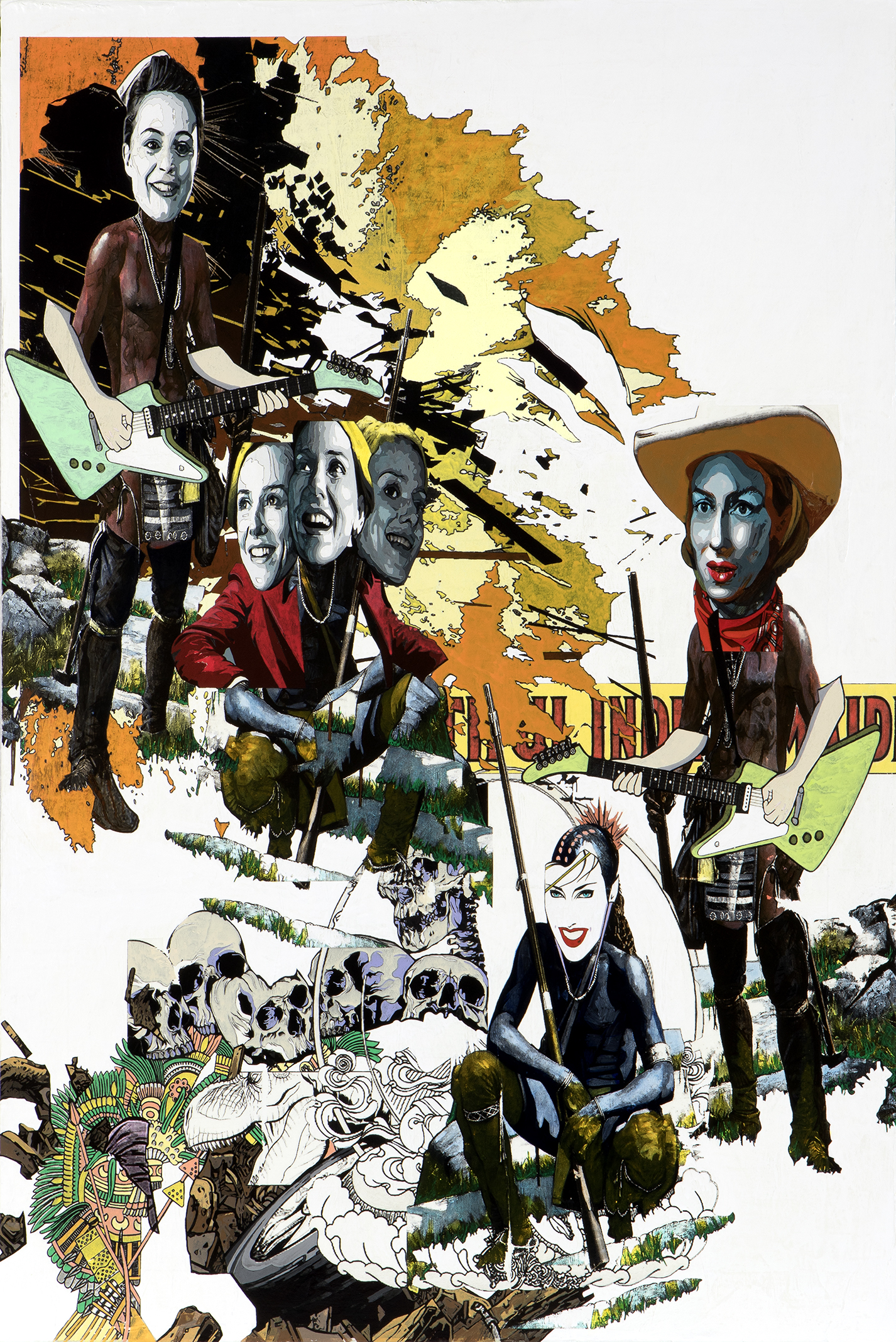 (Encountering) 20th Century Go to Sleep , acrylic, graphite, charcoal, and transfer on wood, 32 x 26 in, 2015