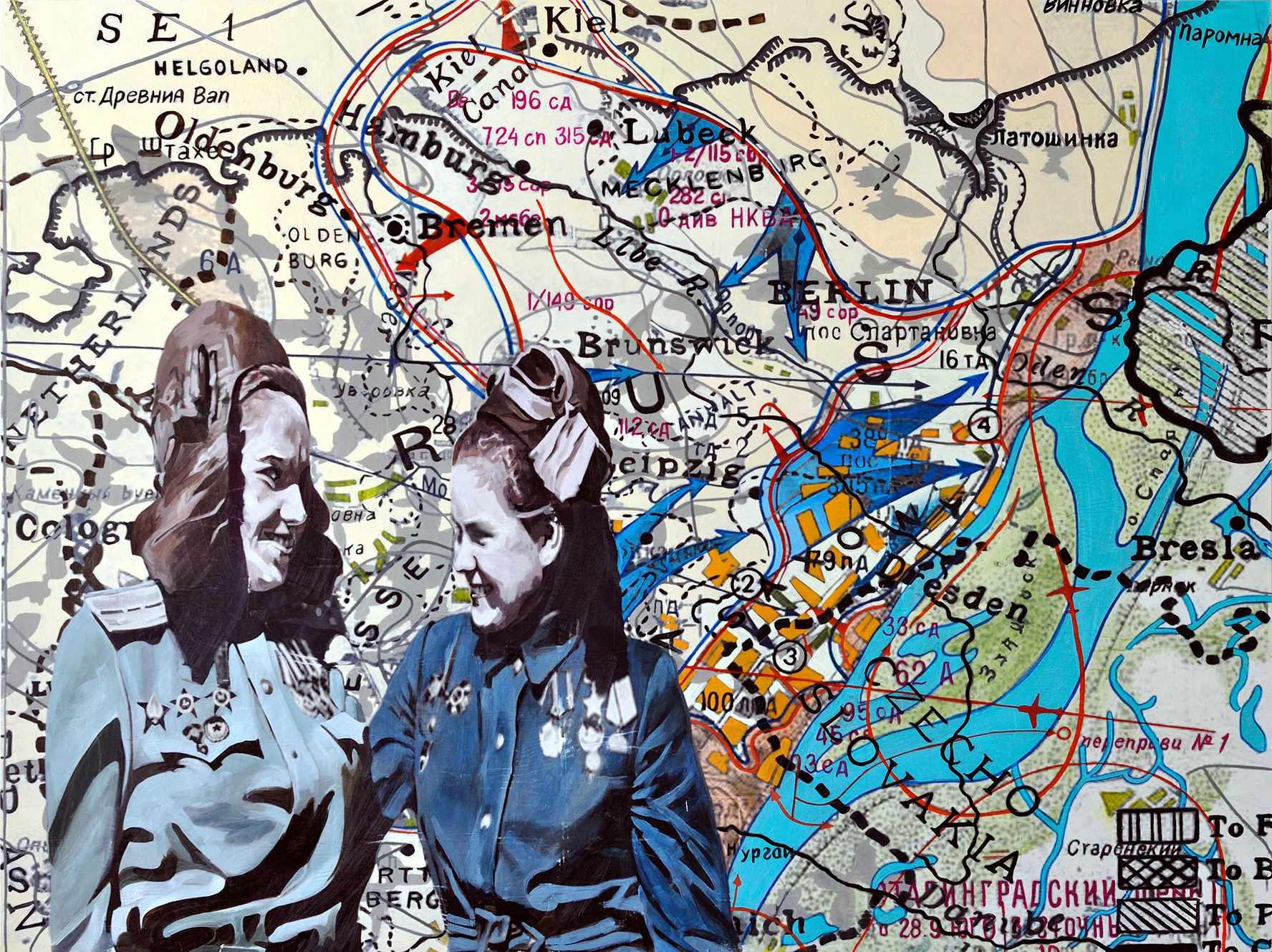 Night Witches , acrylic on wood, 36 x 48 inches