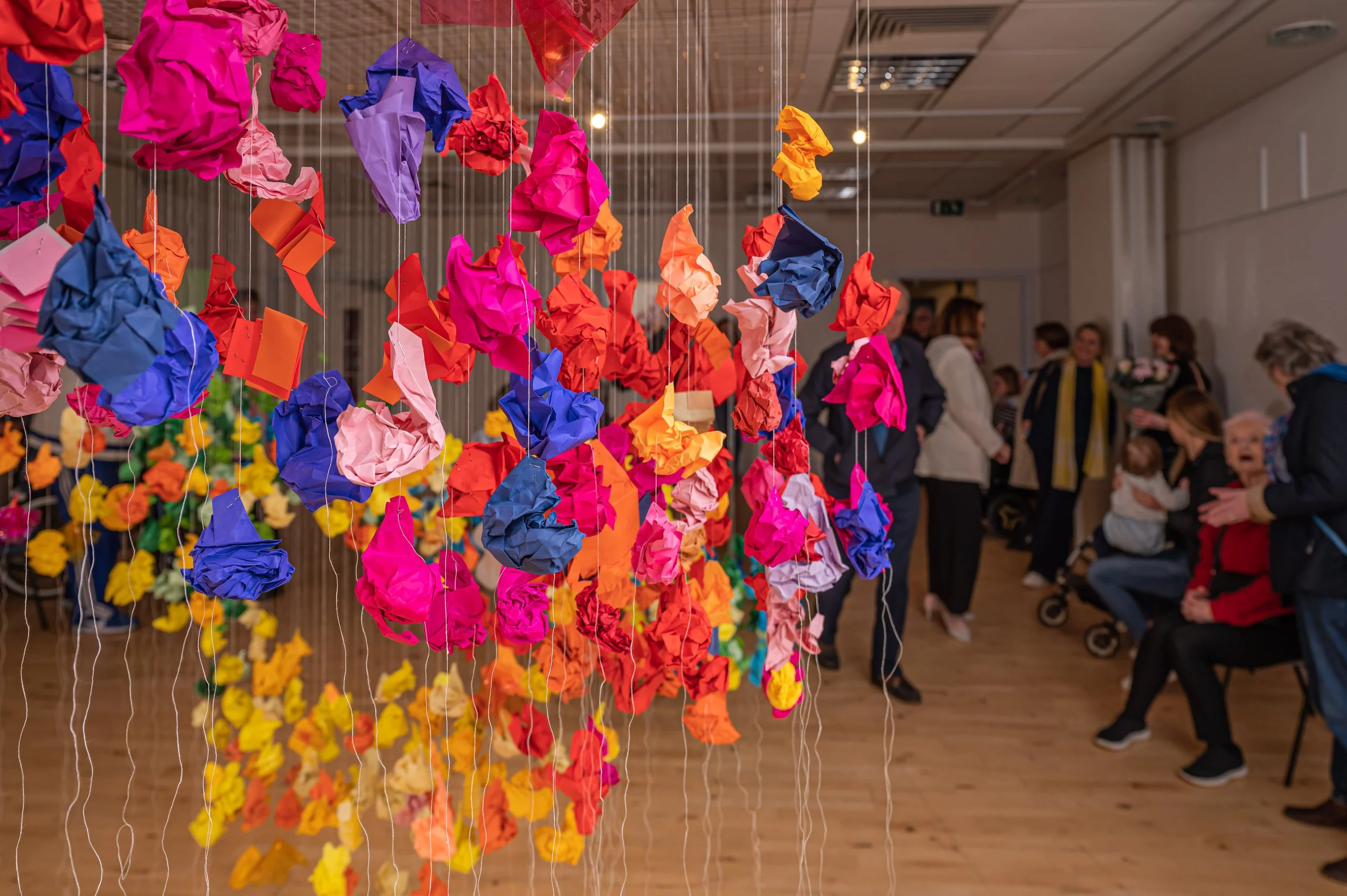  Colour was discussed at length during the sessions.&nbsp; Bright colours dominate the final piece, representing positive memories and experiences.&nbsp; Black is omitted as it was thought to be a negative colour, there is no room for negatively when