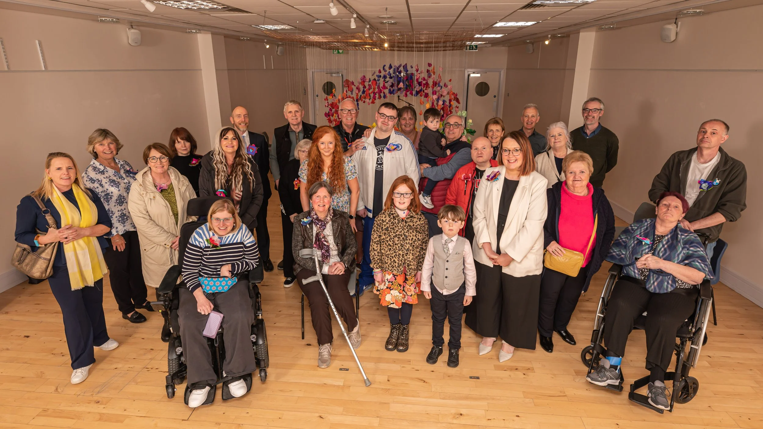  This image captures the people who supported and collaborated in the project together with members of there families and friends, members of staff and volunteers from Brain Injury Matters NI. 