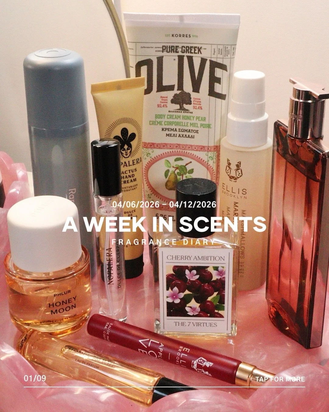 A week told through scents &mdash; here&rsquo;s what I wore and how it matched my energy 🩷 so many of these scents are sold at @sephora &amp; with the current sale going on this is a perfect time to try something new !! 
⠀
𝘭𝘦𝘵 𝘮𝘦 𝘬𝘯𝘰𝘸 𝘪𝘧 