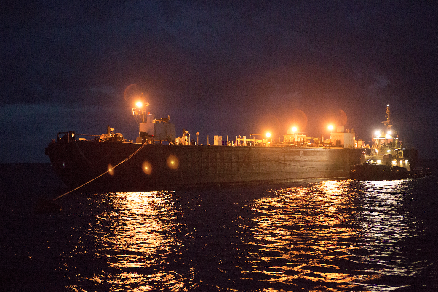 One of the huge oil tankers parked in Eustatia's harbor.