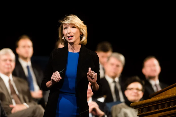 Social Psychologist Amy Cuddy delivers a forum address on the keys to success. (Savannah Hopkinson) - credit: The Daily Universe