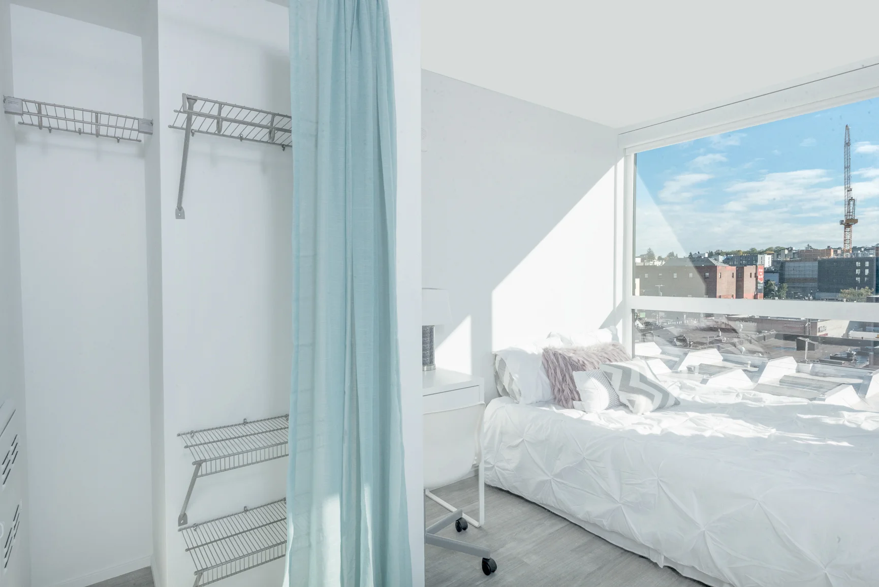 Closet at Pike flats with a teal drape