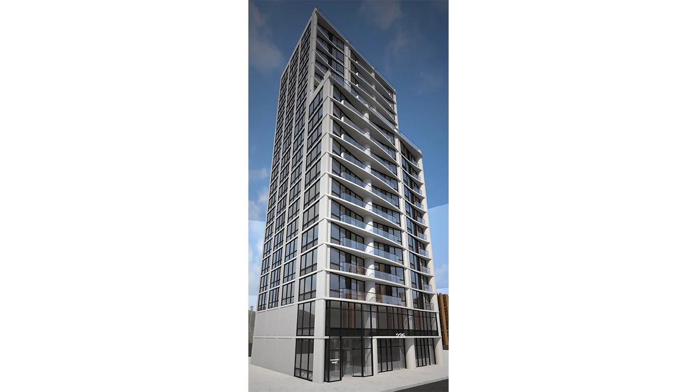 Rendering of a mid-rise rental building in Midtown East, New York. MEP designed by 2L Engineering.