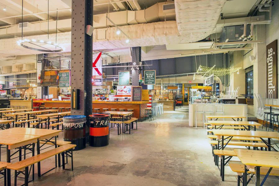 Food vendors and eating spaces in Urbanspace Vanderbilt, located near Grand Central Terminal. MEP designed by New York based firm, 2L Engineering.