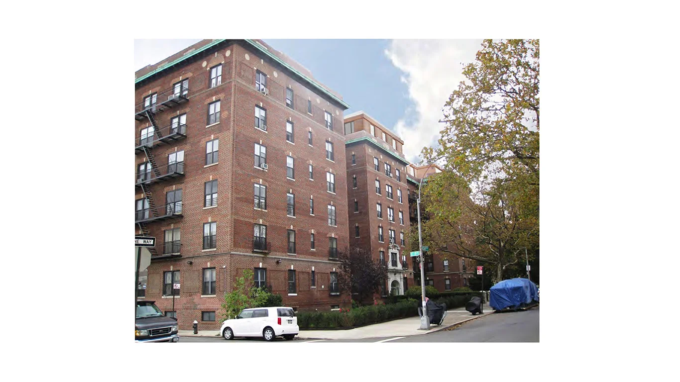 View of 31 Ocean Parkway, a residential building with a brick exterior in Brooklyn, New York. MEP provided by 2L Engineering.