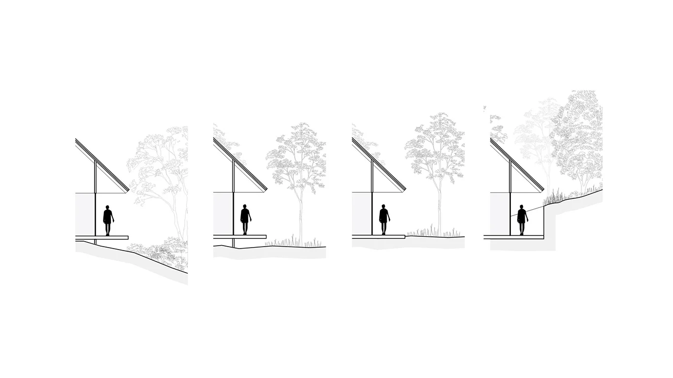 Illustration of a person standing on the porch of a home in Long Island with different landscaping options. MEP provided by 2L Engineering.