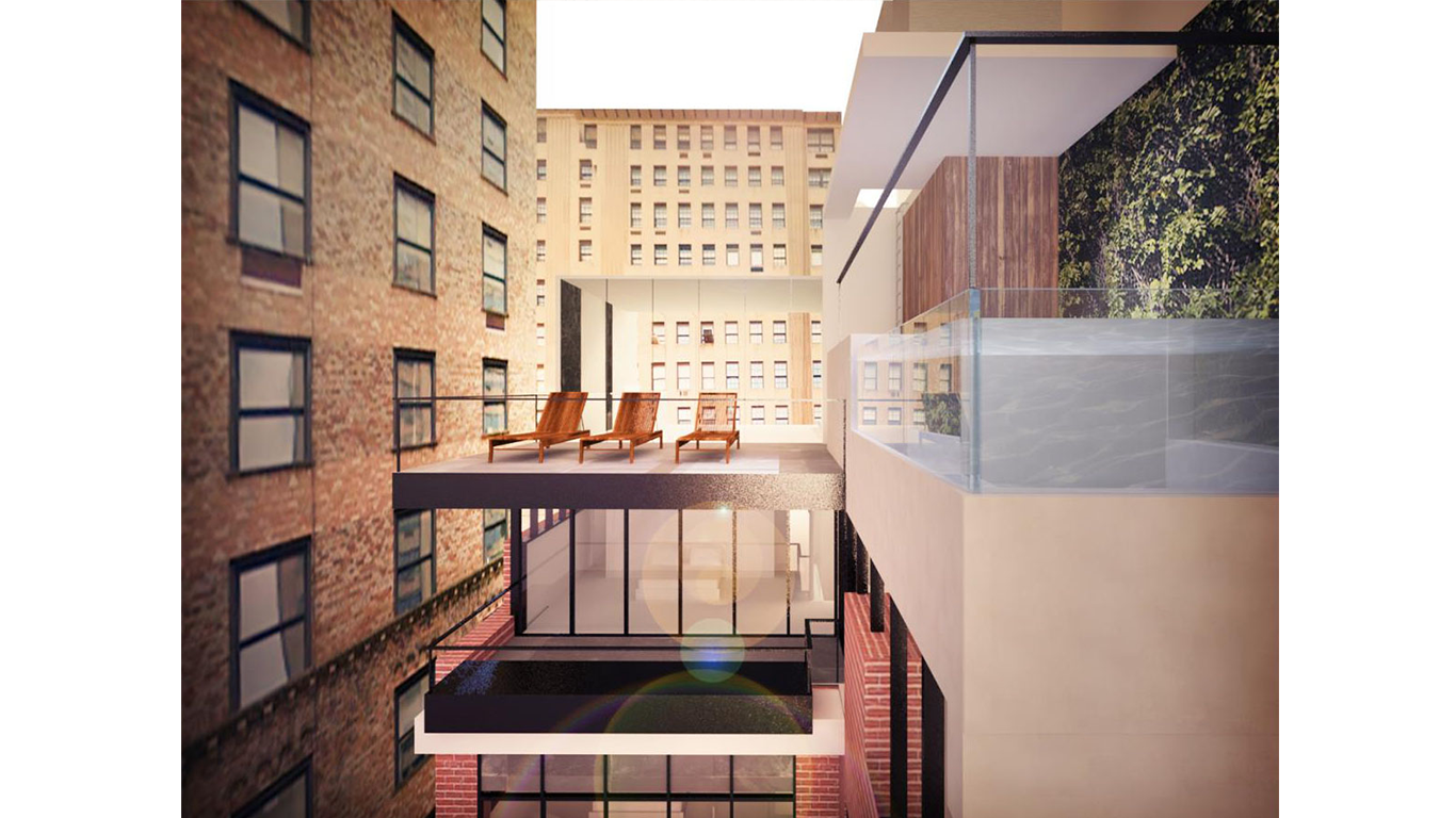 Balcony and outdoor pool rendering on the top of a luxury townhouse on Park Avenue. MEP provided by 2L Engineering. 