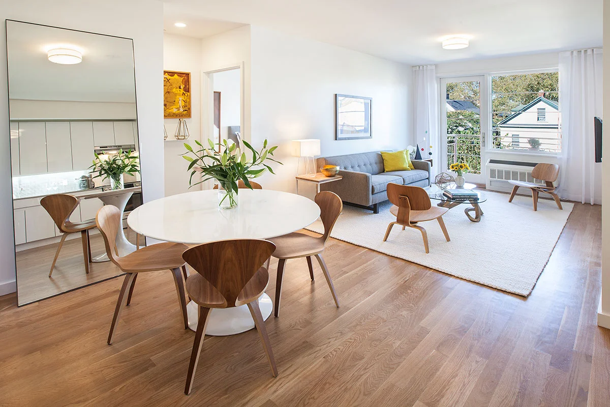 The interior of the sun-filled open layout apartment at The Lefferts House at 195 Hawthorne Street with MEP-FP engineering services provided by 2L Engineering