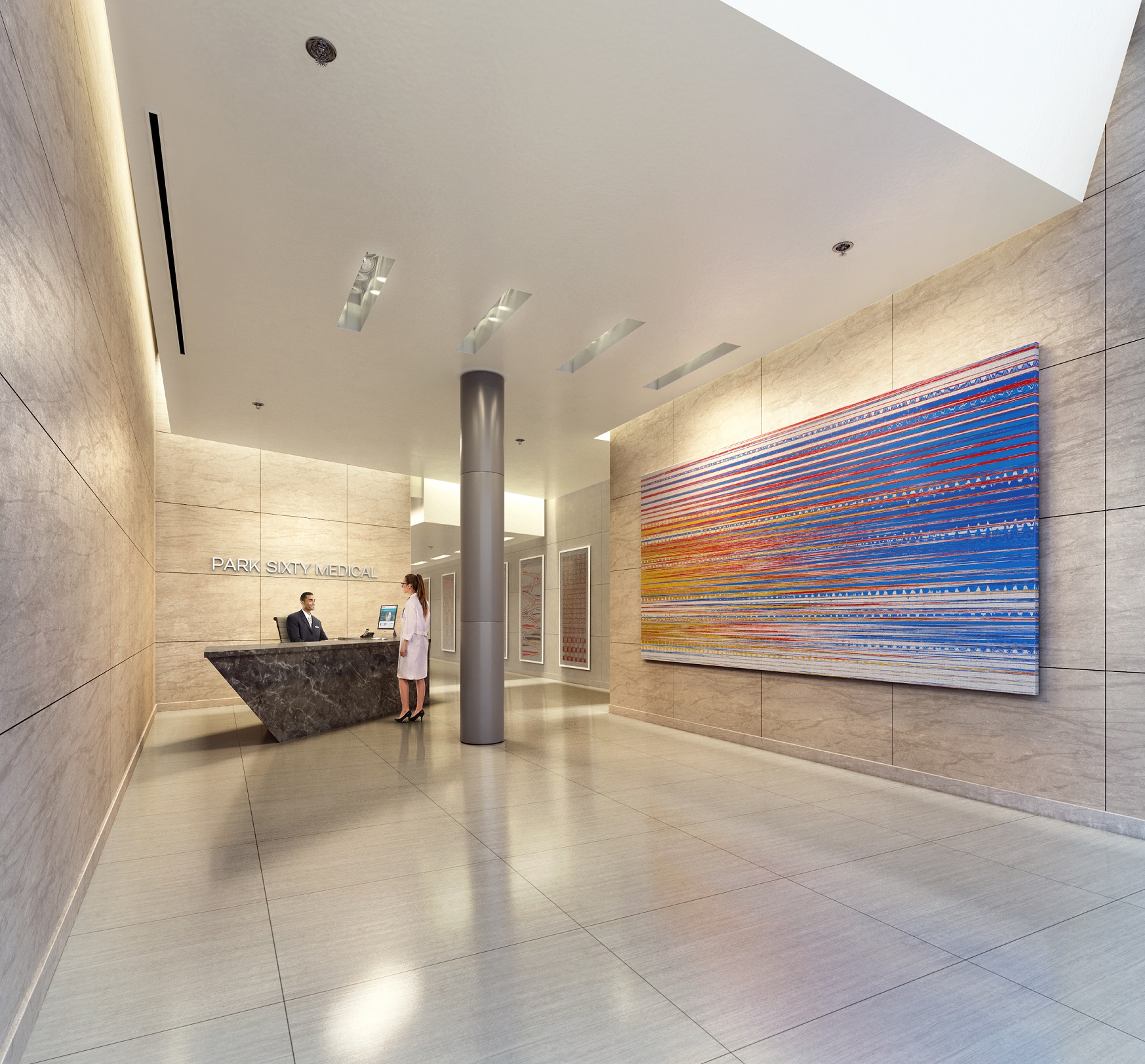Rendering of the lobby of Park Sixty Medical located at 110 East 60th Street with MEP engineering services provided by 2L Engineering