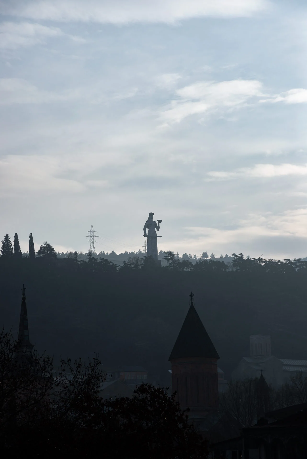 The statue of Mother Georgia from afar.