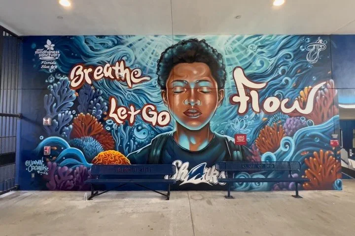 Breathe. Let Go. Flow.🌊 

Back for another mural for the HEAT Mindfulness Sanctuary. I finished this piece at Alonzo &amp; Tracy Mourning Senior High School @atmsharks as part of the @miamiheat HEAT Mindfulness Sanctuary &mdash; and this one came st
