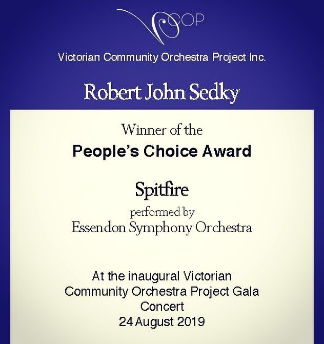 The People&rsquo;s choice award for Spitfire my inaugural orchestral debut. Thank you! 🎼🎻❤️#composer #orchestral #concertmusic